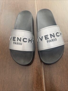 Authentic Givenchy Slides with Silver Logo Strap